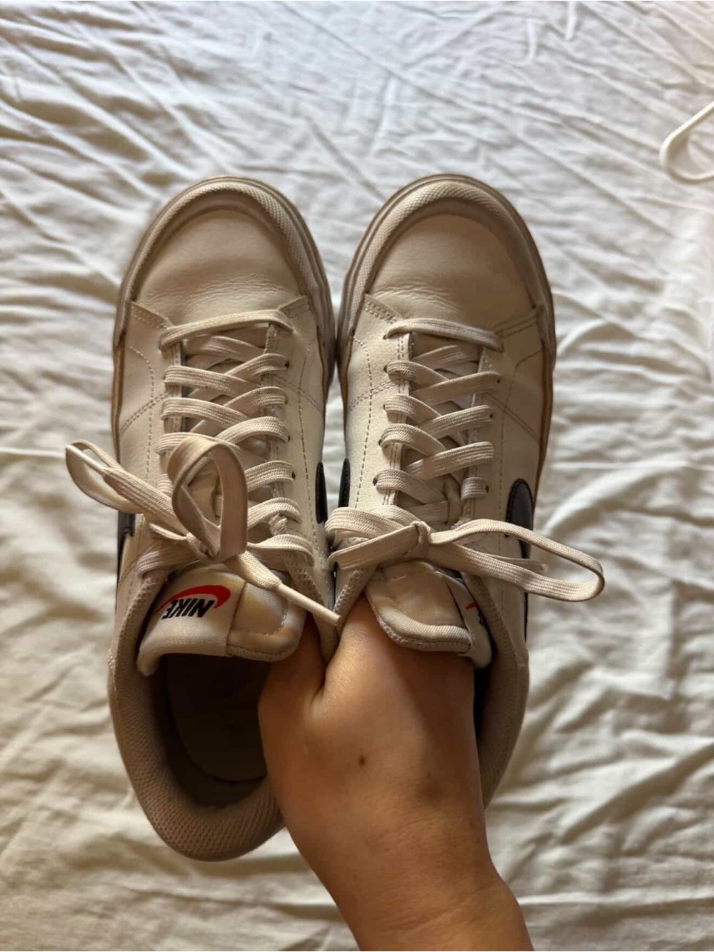 Nike Women's Light Beige Leather Low-Top Sneakers